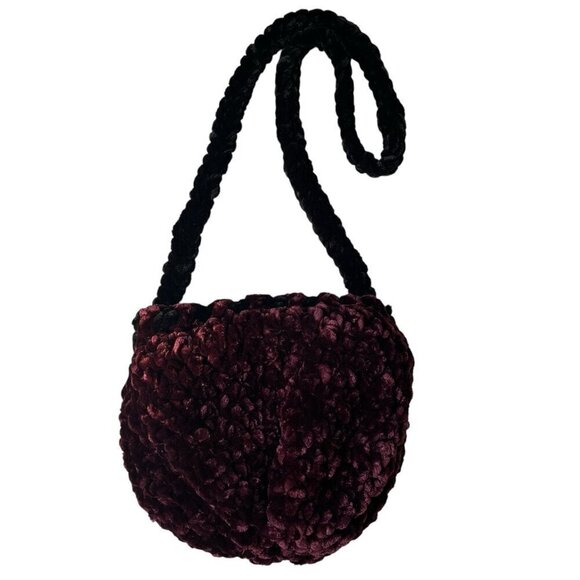 Chunky Knit Hobo Bag Purse Boho Hippie Goth Whimsigoth Handmade Purple Black - Picture 2 of 12